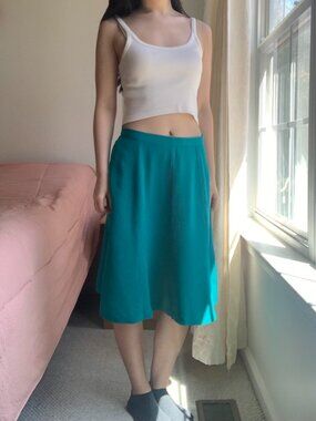Vintage Turquoise Silk Midi Skirt